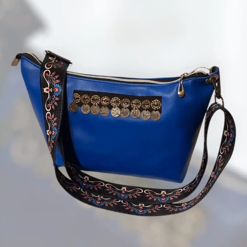 Sac messager en simili cuir bleu roi