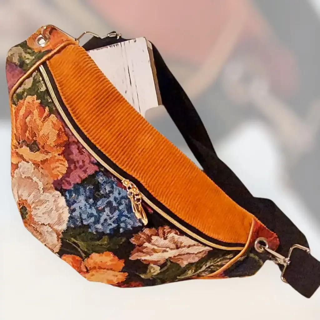 Banane orange - Velours côtelé /jacquard floral