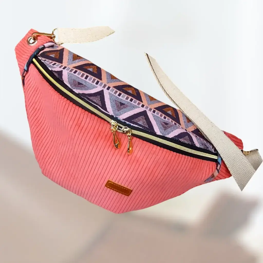 Banane rose orangé / jacquard ethnique - Velours côtelé