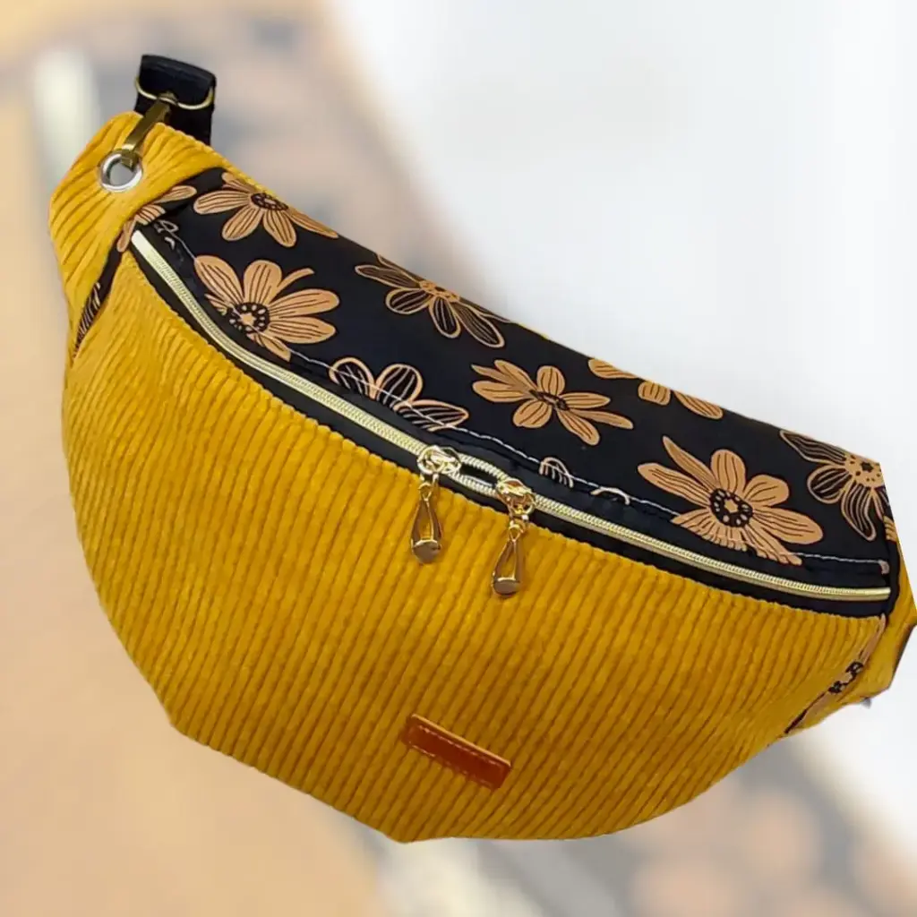 Banane moutarde/tissu floral - Velours côtelé
