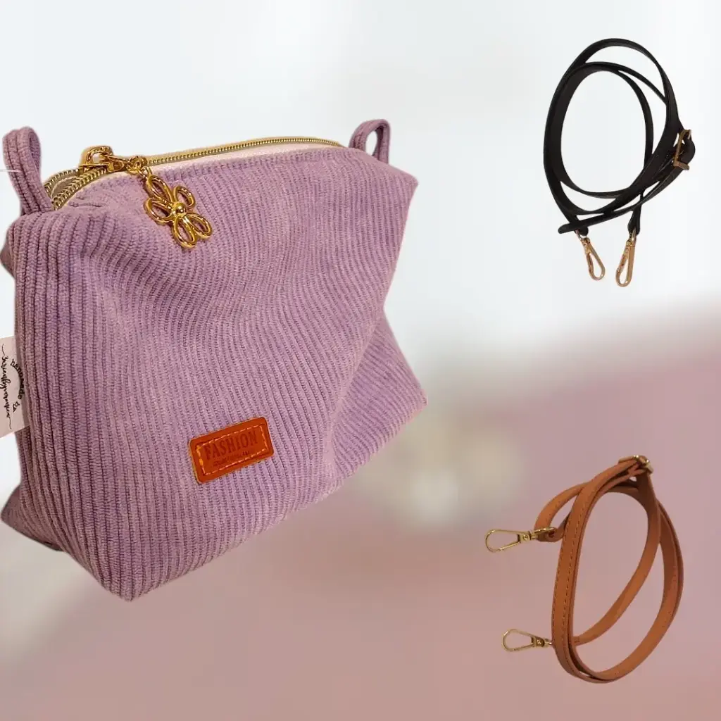 Mini sac à portable velours côtelé parme