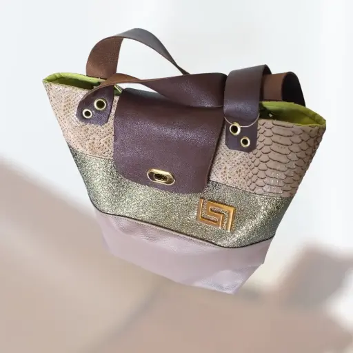 Sac cabas similis cuir en patchwork