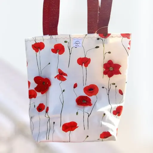 Totebag coquelicot et fleurs au crochet 