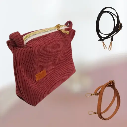 Mini sac à portable velours côtelé bordeaux