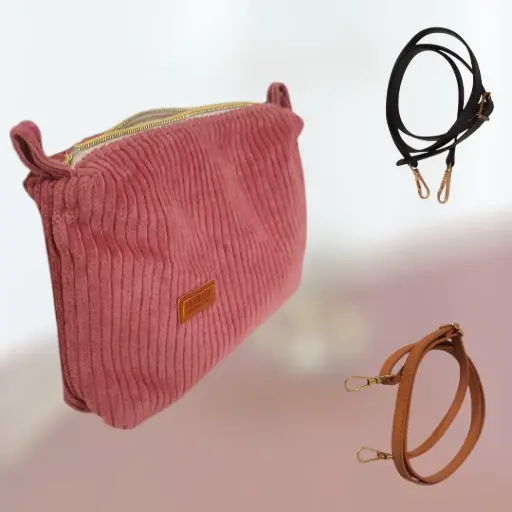 Mini sac à portable velours côtelé rose