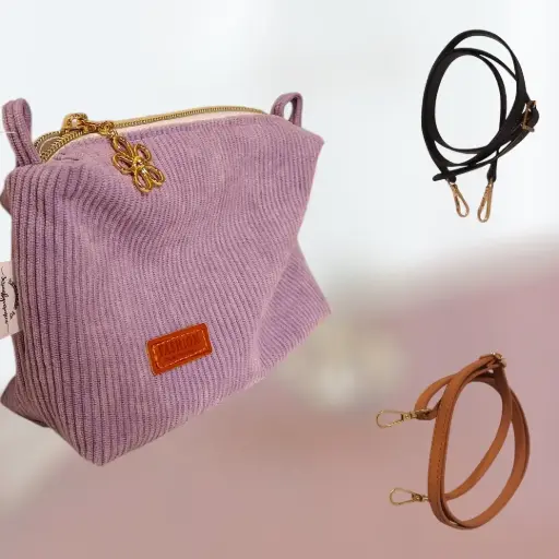 Mini sac à portable velours côtelé parme