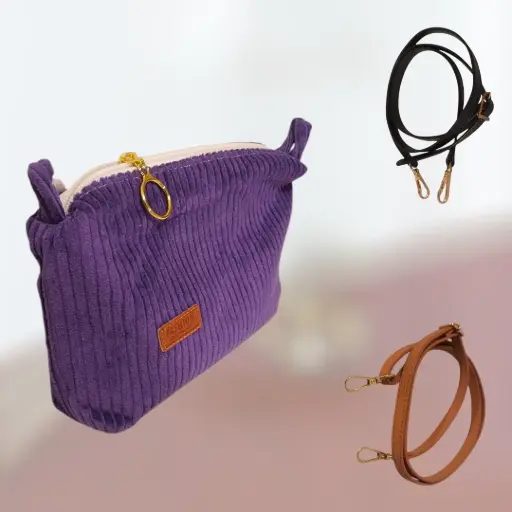 Mini sac à portable velours côtelé violet