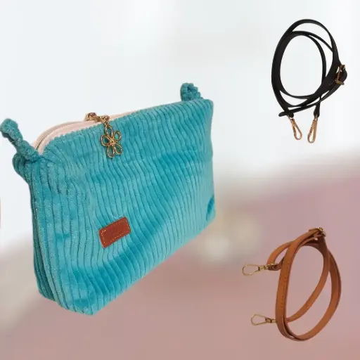 Mini sac à portable velours côtelé turquoise