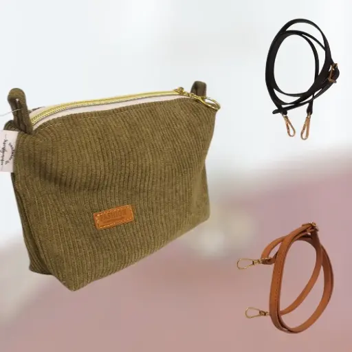 Mini sac à portable velours côtelé kaki