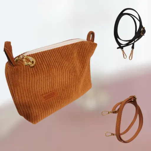 Mini sac à portable velours côtelé caramel