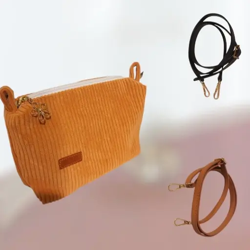 Mini sac à portable velours côtelé abricot