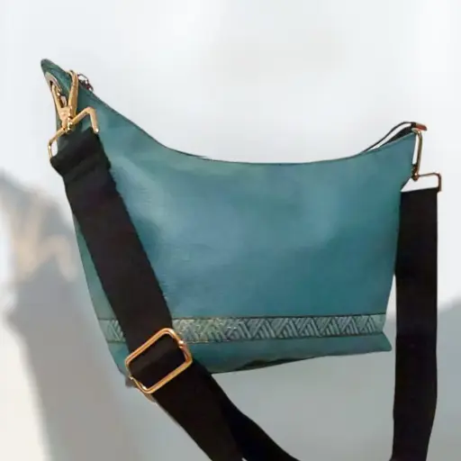 Sac messager en simili cuir bleu/vert