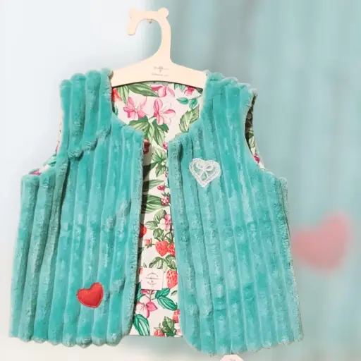 Gilet de berger velours vert menthe 12/18 mois