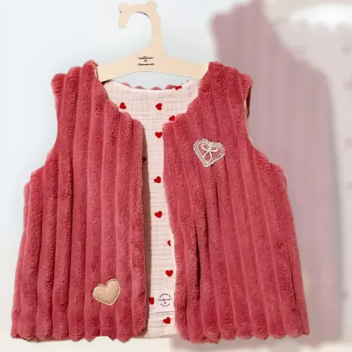 Gilet de berger velours vieux rose 12/18 mois