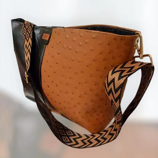 Bohobag bicolore noir & cognac - Simili cuir
