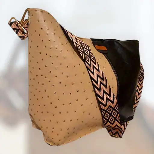 Bohobag bicolore noir & grège - Simili cuir