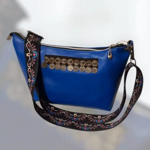 Sac messager en simili cuir bleu roi