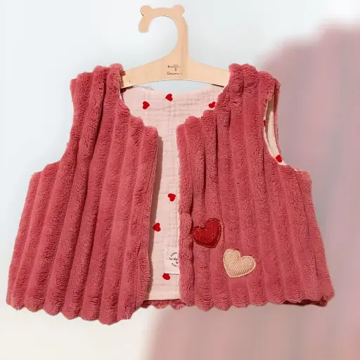 Gilet de berger velours rose 3/6 mois