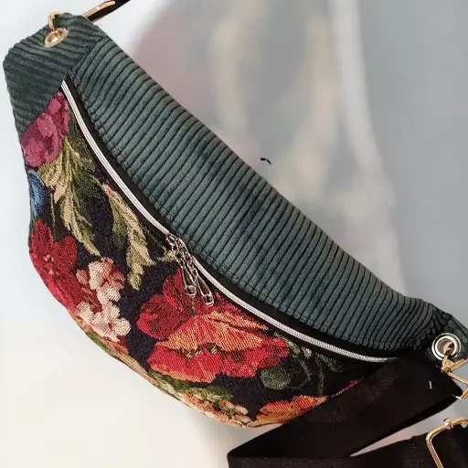 Banane vert sapin/jacquard floral vintage - Velours côtelé